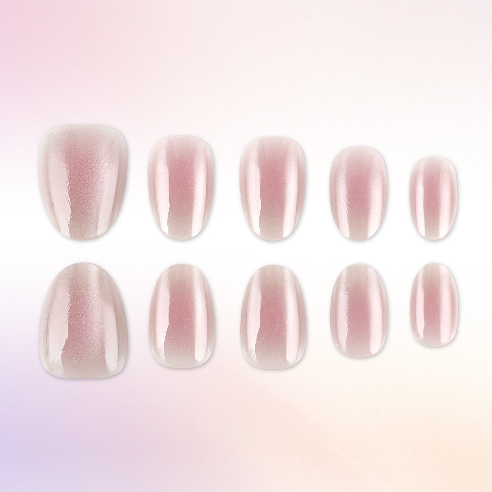Blossom Serenity Short Oval Soft Pink Ombre Nail Set with Glimmering Finish