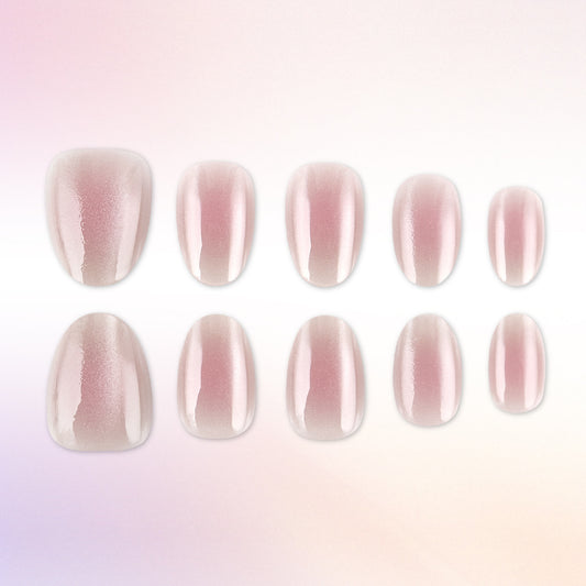 Blossom Serenity Short Oval Soft Pink Ombre Nail Set with Glimmering Finish