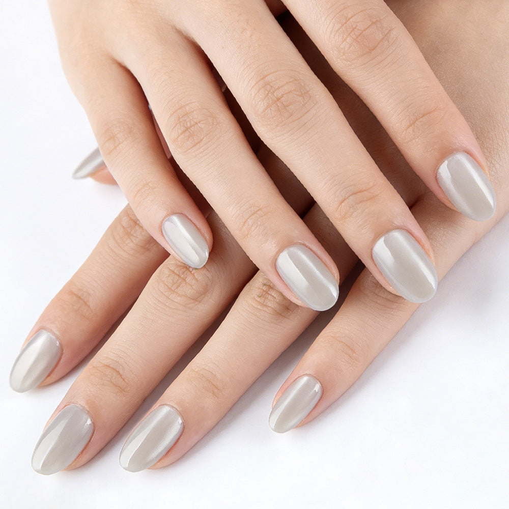Elegant Serenity Short Almond Shaped Long Smooth Gray Press On Nail Set