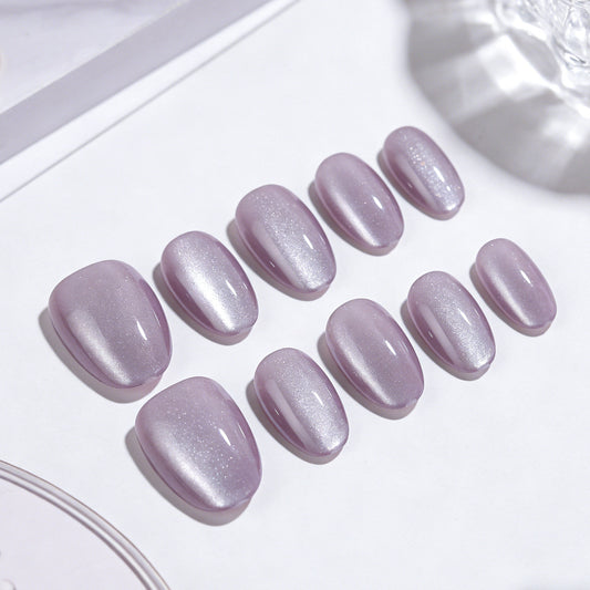 Dreamy Lavender Press-On Nail Set Short Oval Shape Shimmering Glitter Finish