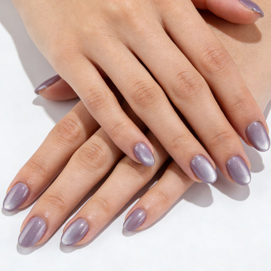 Enchanted Lavender Short Oval Press On Nail Set with Iridescent Shine