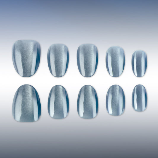Celestial Elegance Short Oval Silver Shimmer Press On Nail Set for a Stunning Galactic Look