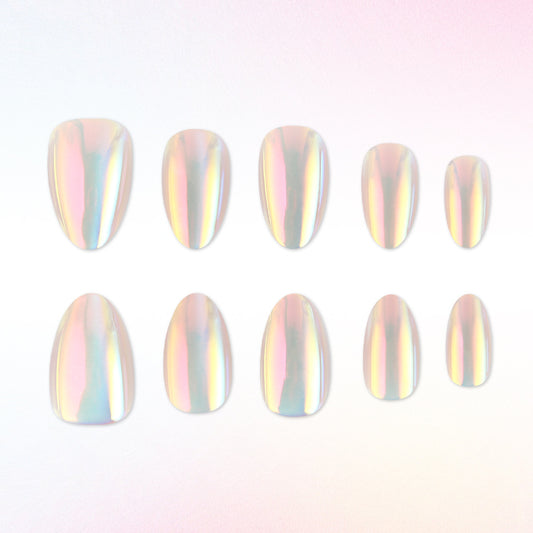 Celestial Glam Press on Nail Set Short Oval Iridescent Shine