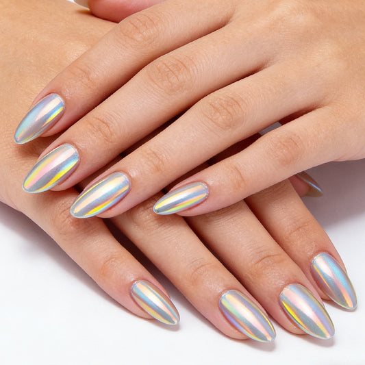 Celestial Dreams Long Almond Metallic Holographic Press On Nail Set