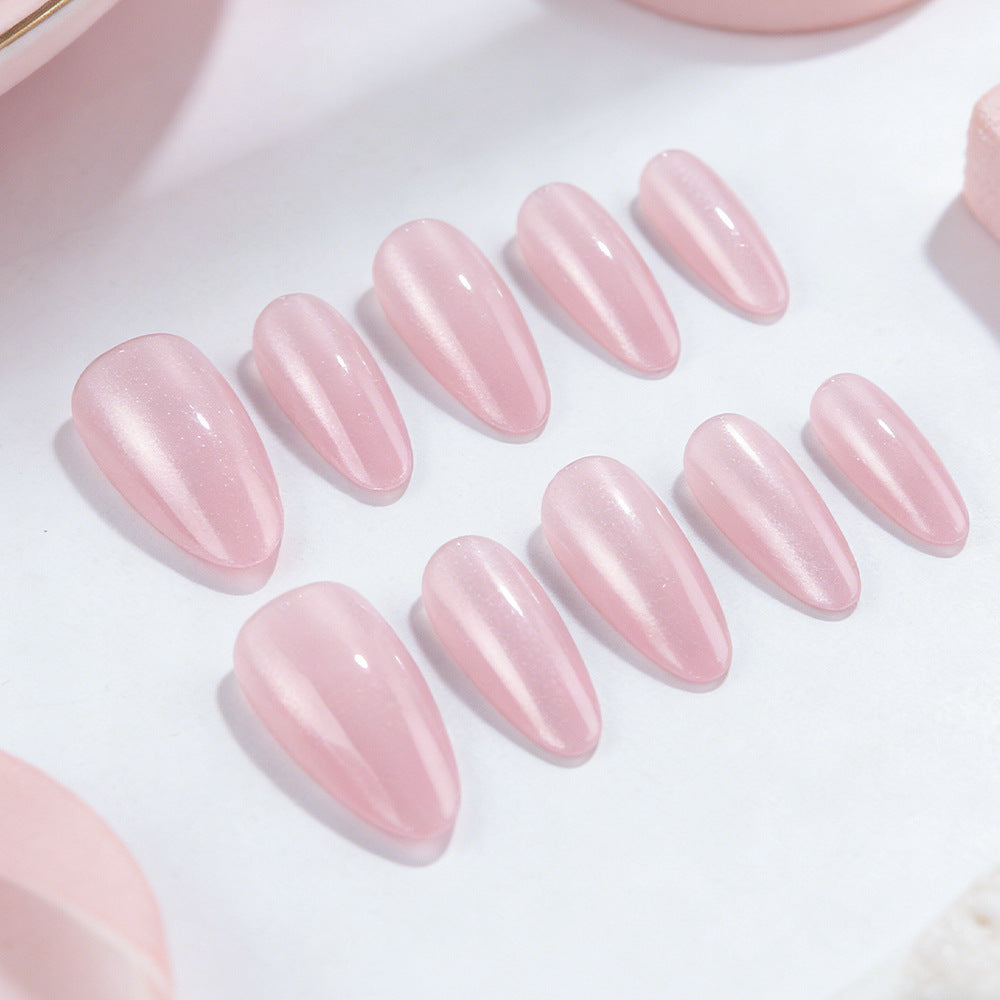 Dreamy Elegance Long Almond Shaped Soft Pink Shimmer Press On Nail Set