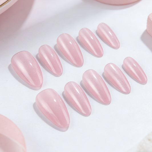 Dreamy Elegance Long Almond Shaped Soft Pink Shimmer Press On Nail Set