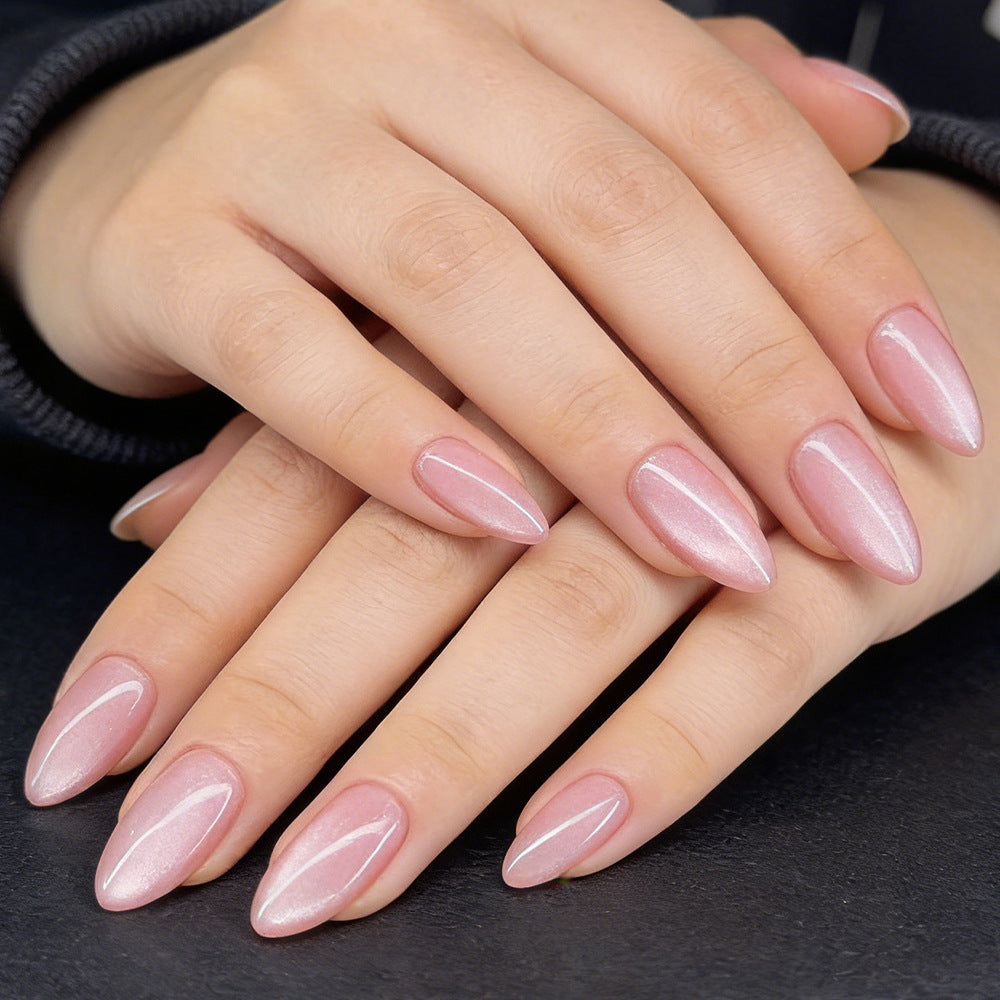 Glamorous Dreamy Press On Nail Set Long Almond Shaped Shimmering Pink Finish