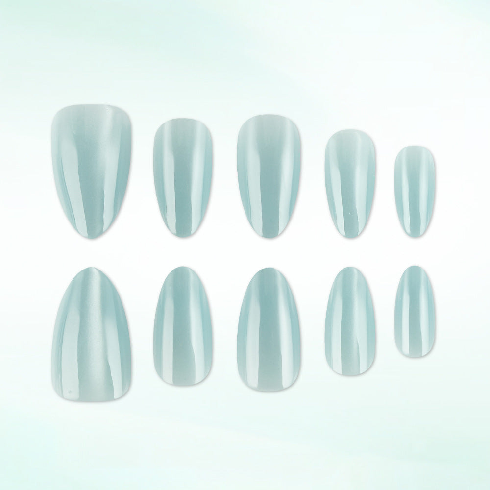 Dreamy Ocean Vibes Long Almond Shaped Soft Blue Glossy Finish Press On Nail Set