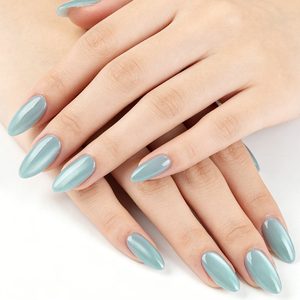 Whimsical Ocean Dream Long Almond Shaped Cool Aqua Glossy Press On Nail Set