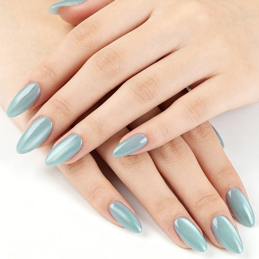 Whimsical Ocean Dream Long Almond Shaped Cool Aqua Glossy Press On Nail Set