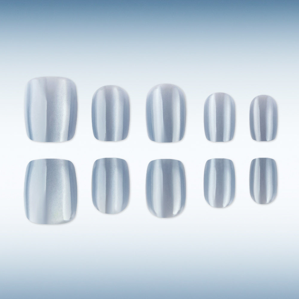 Celestial Silver Short Square Press On Nail Set with Iridescent Finish