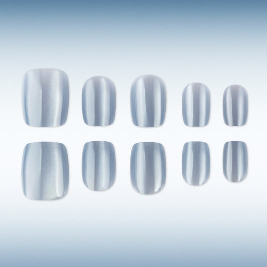 Celestial Silver Short Square Press On Nail Set with Iridescent Finish