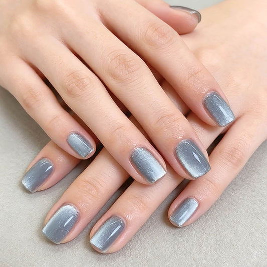 Mystical Elegance Short Square Gray Ombré Press On Nail Set for Effortless Glamour