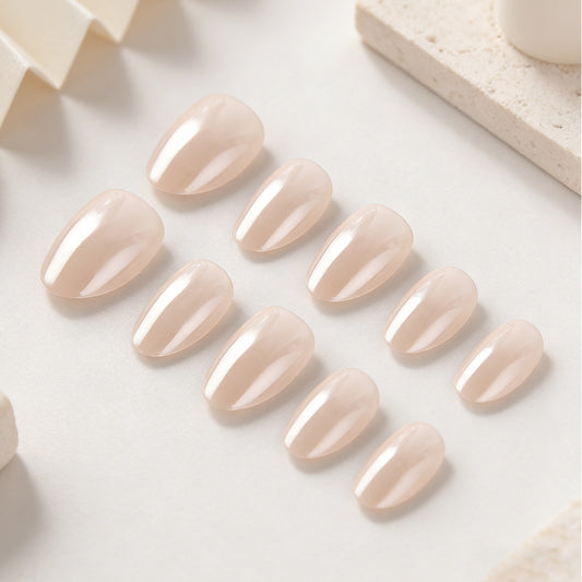 Elegant Bliss Short Oval Shape Blush Pink Press On Nail Set with High Gloss Finish