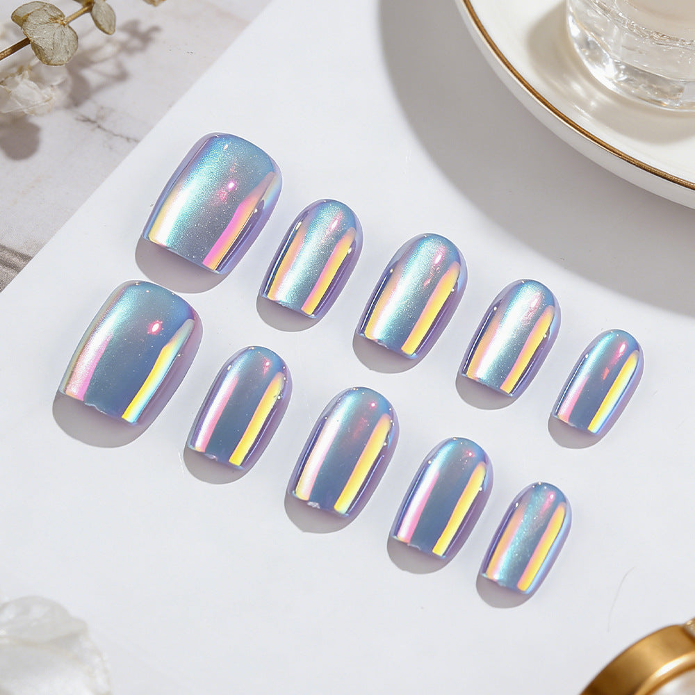 Dreamy Aurora Short Square Pastel Blue Shine Press On Nail Set