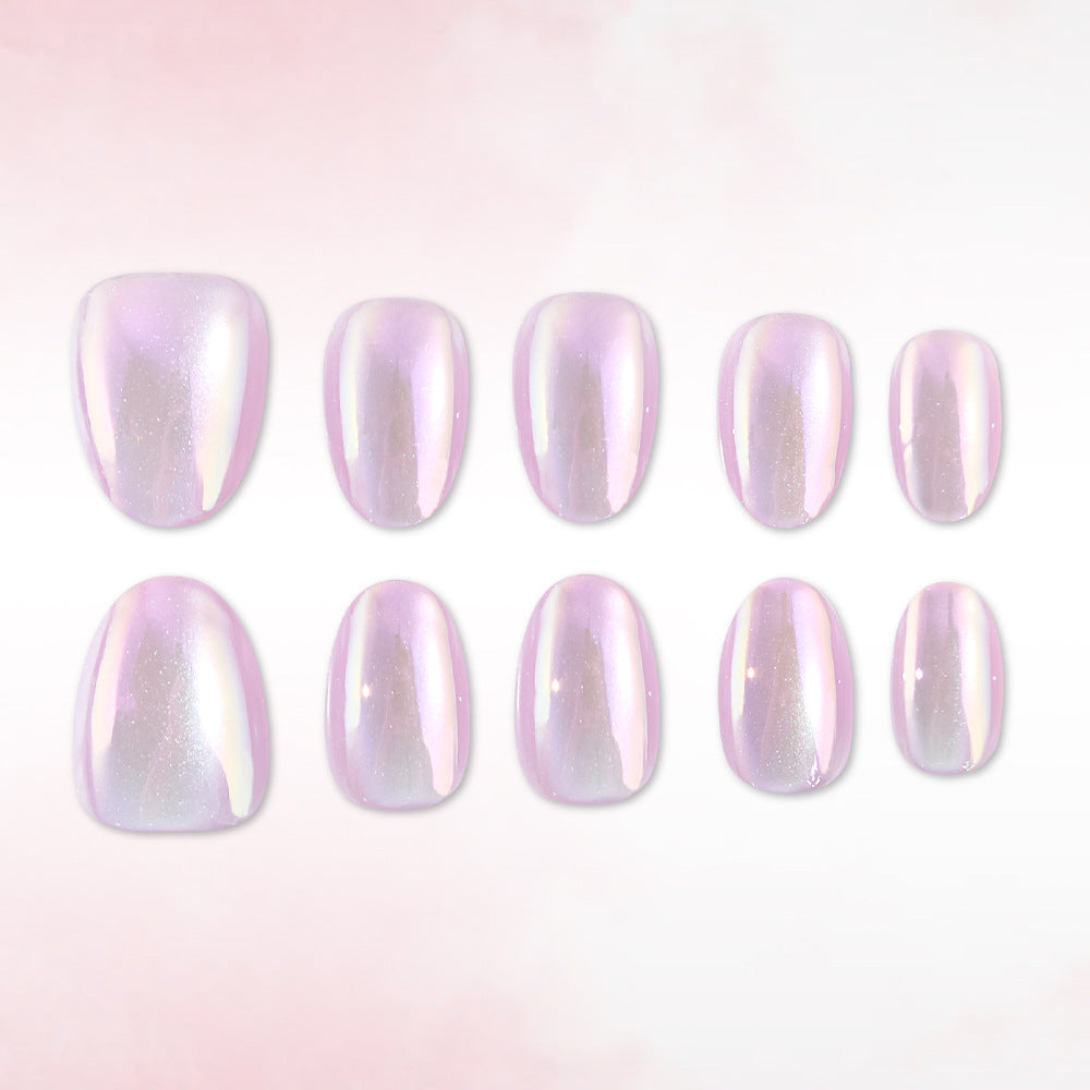 Whimsical Pearl Glimmer Short Oval Pink Gradient Press On Nail Set