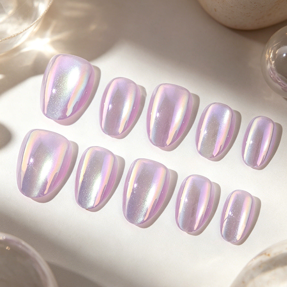 Dreamy Iridescence Short Square Pink Glossy Press On Nail Set