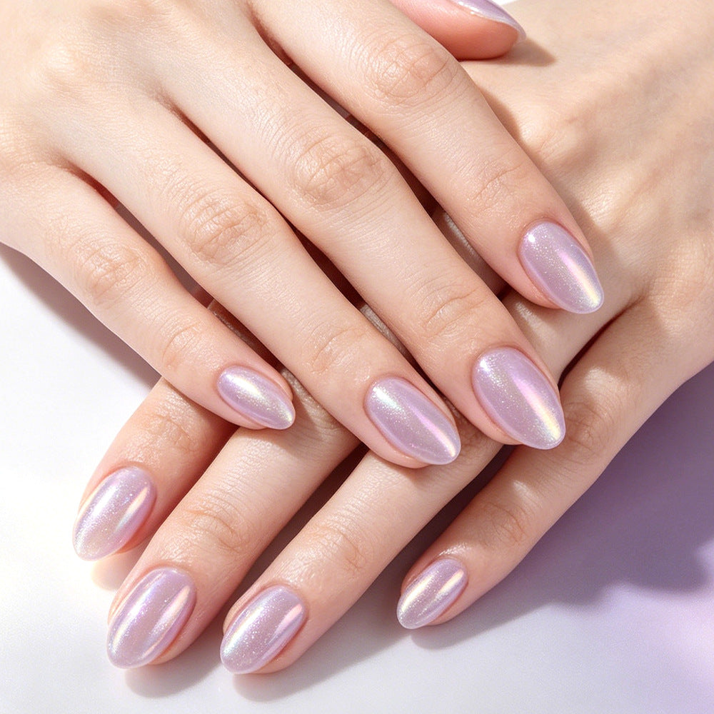 Celestial Elegance Medium Almond Shimmering Pink Press On Nail Set