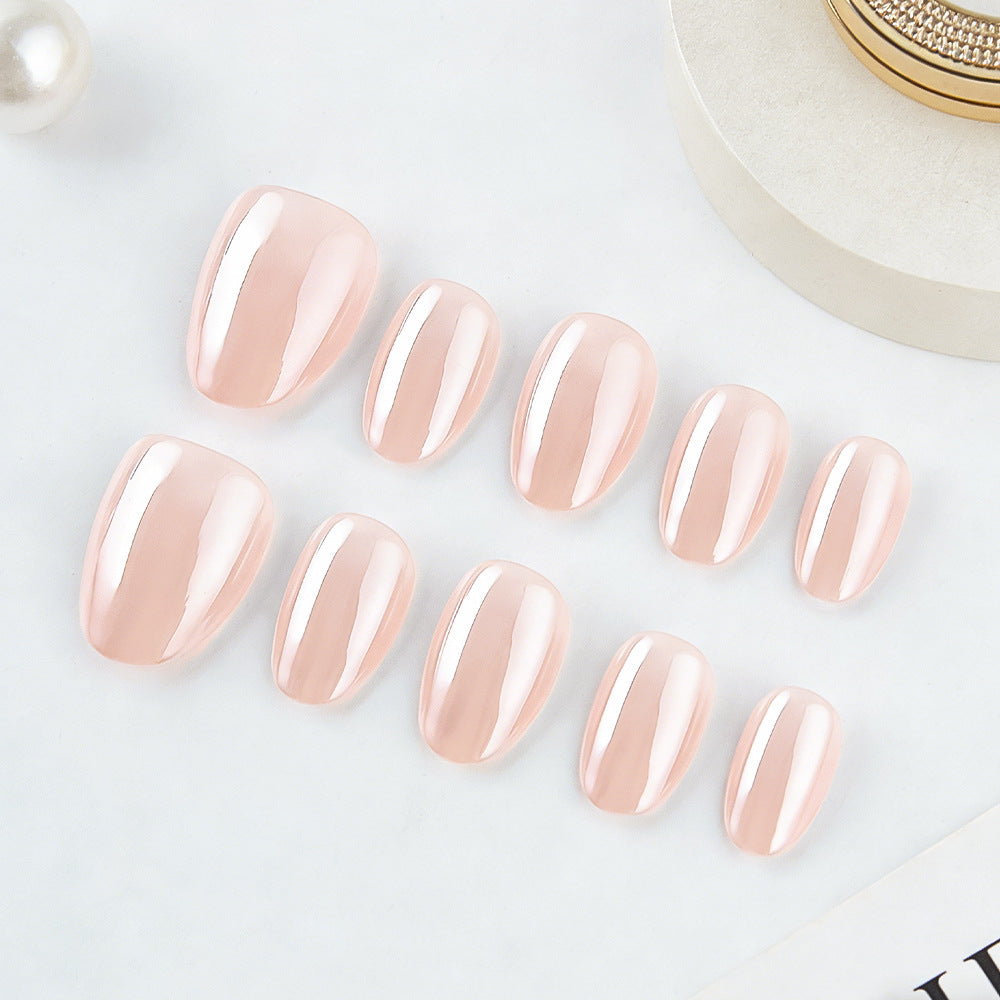 Chic Pastel Short Oval Pink Glossy Press On Nail Set with Stunning Shine