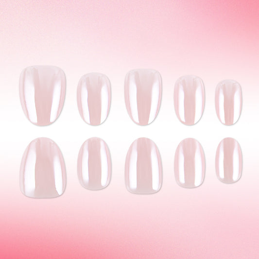 Glamorous Elegance Short Oval Soft Pink Glossy Press On Nail Set with Stunning Shine