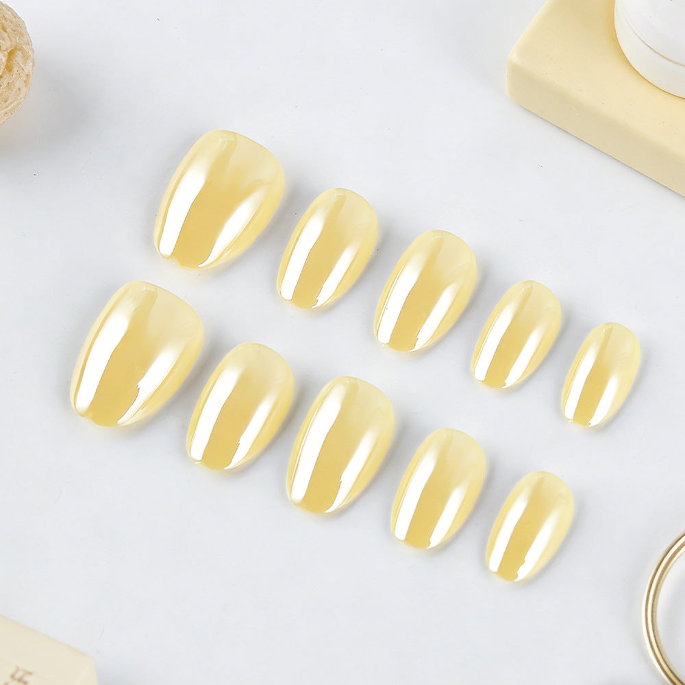 Tropical Sunshine Chic Short Oval Glossy Yellow Press On Nail Set with Shimmering Finish