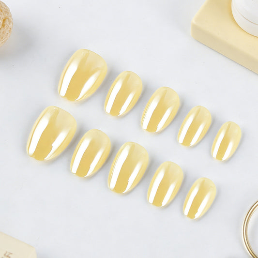 Tropical Sunshine Chic Short Oval Glossy Yellow Press On Nail Set with Shimmering Finish