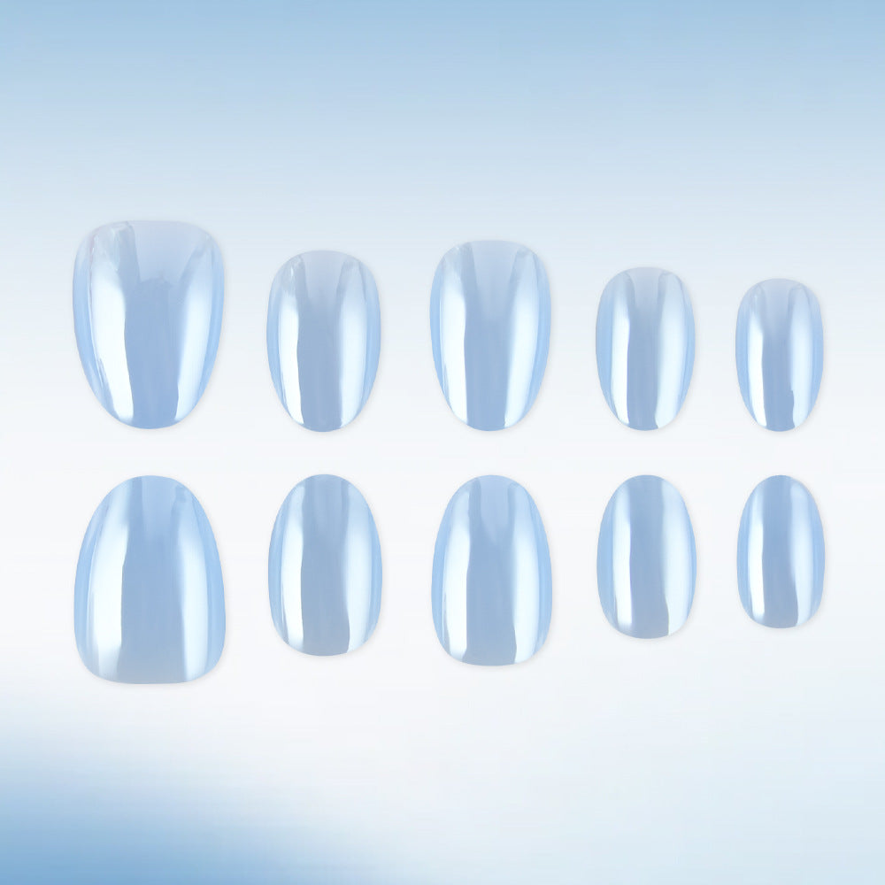 Serenity Sky Short Oval Light Blue Glossy Press On Nail Set Perfect for Effortless Glamour