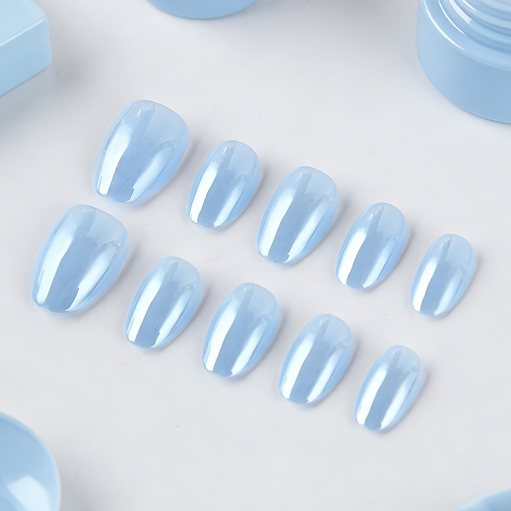 Dreamy Ocean Vibes Short Oval Shimmery Light Blue Press-On Nail Set