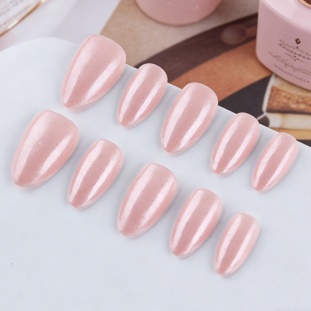 Elegant Blossom Medium Almond Pink Press On Nail Set with Shimmery Finish