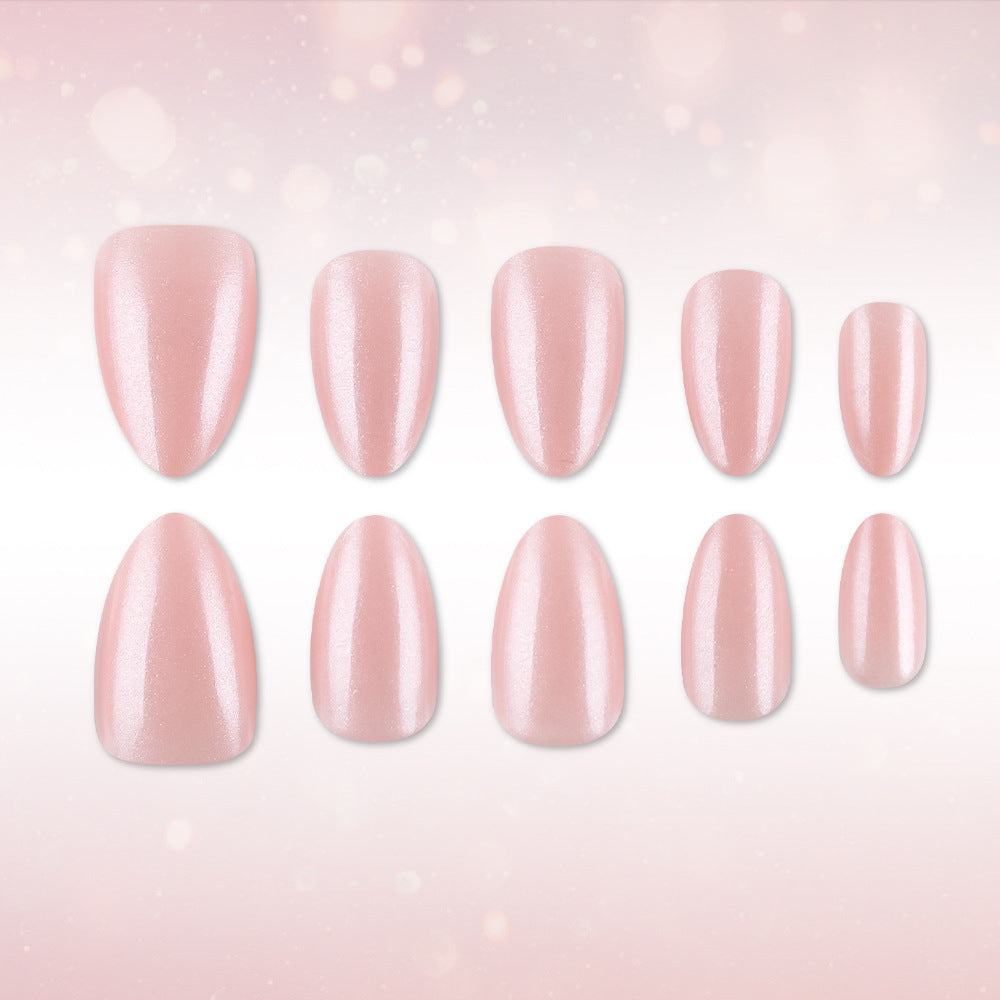 Blushing Petals Medium Almond Soft Pink Shimmer Press On Nail Set