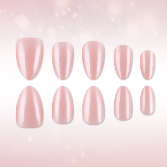 Blushing Petals Medium Almond Soft Pink Shimmer Press On Nail Set