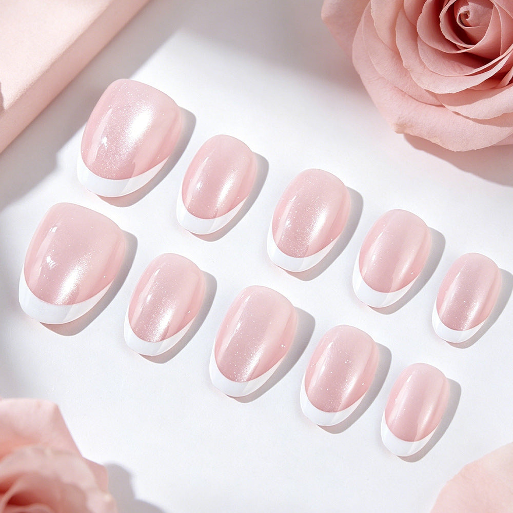 Blush Blossom Short Round Press On Nail Set with Chic French Tips