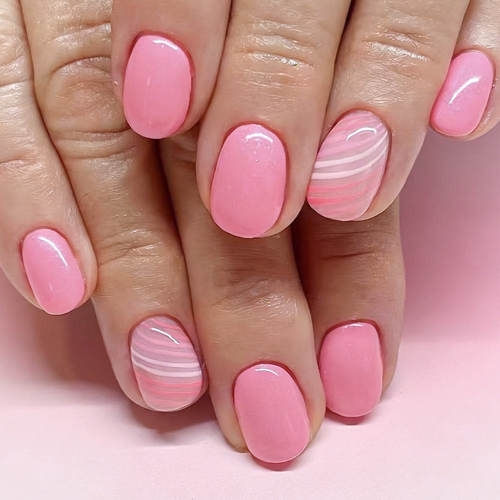 Blossoming Elegance Short Oval Soft Pink Glimmering Gradient Design Press On Nail Set