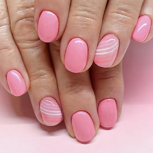 Blossoming Elegance Short Oval Soft Pink Glimmering Gradient Design Press On Nail Set