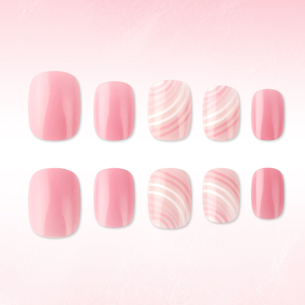 Chic Rose Garden Short Square Soft Pink Whimsical Swirl Design Press on Nail Set