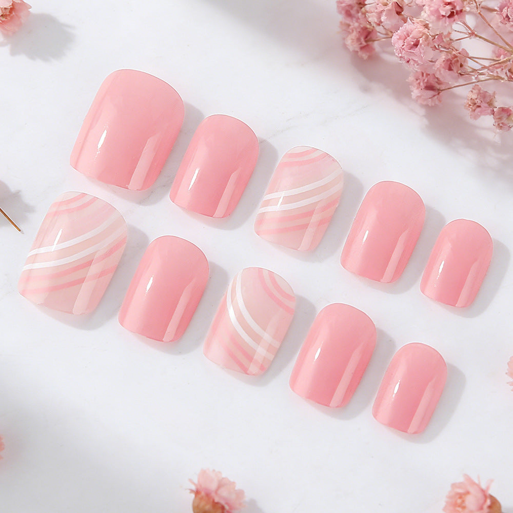 Charming Blossom Collection Short Square Pink Press On Nail Set with Elegant Swirl Design
