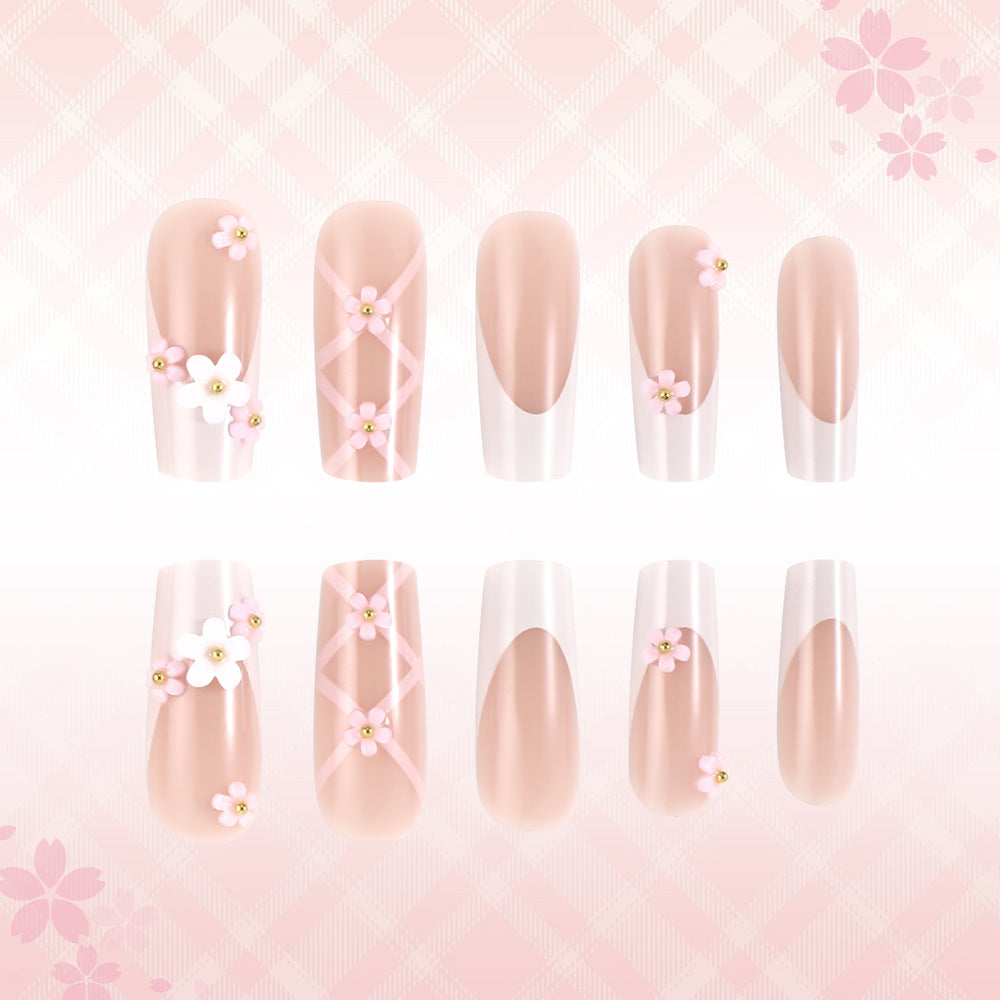 Cherry Blossom Long Square Elegant Floral Design Press on Nail Set