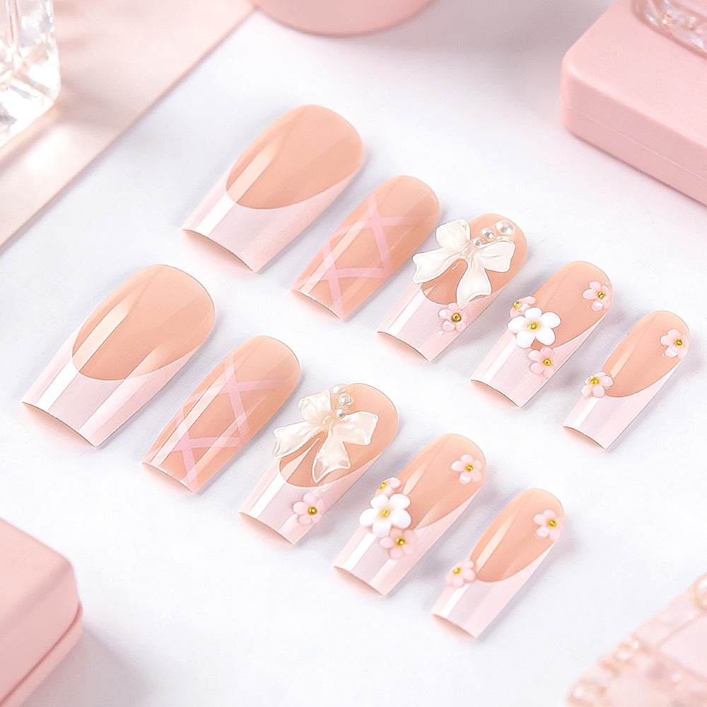 Blossom Bliss Medium Square Pink with Charming Floral Accents Press on Nail Set