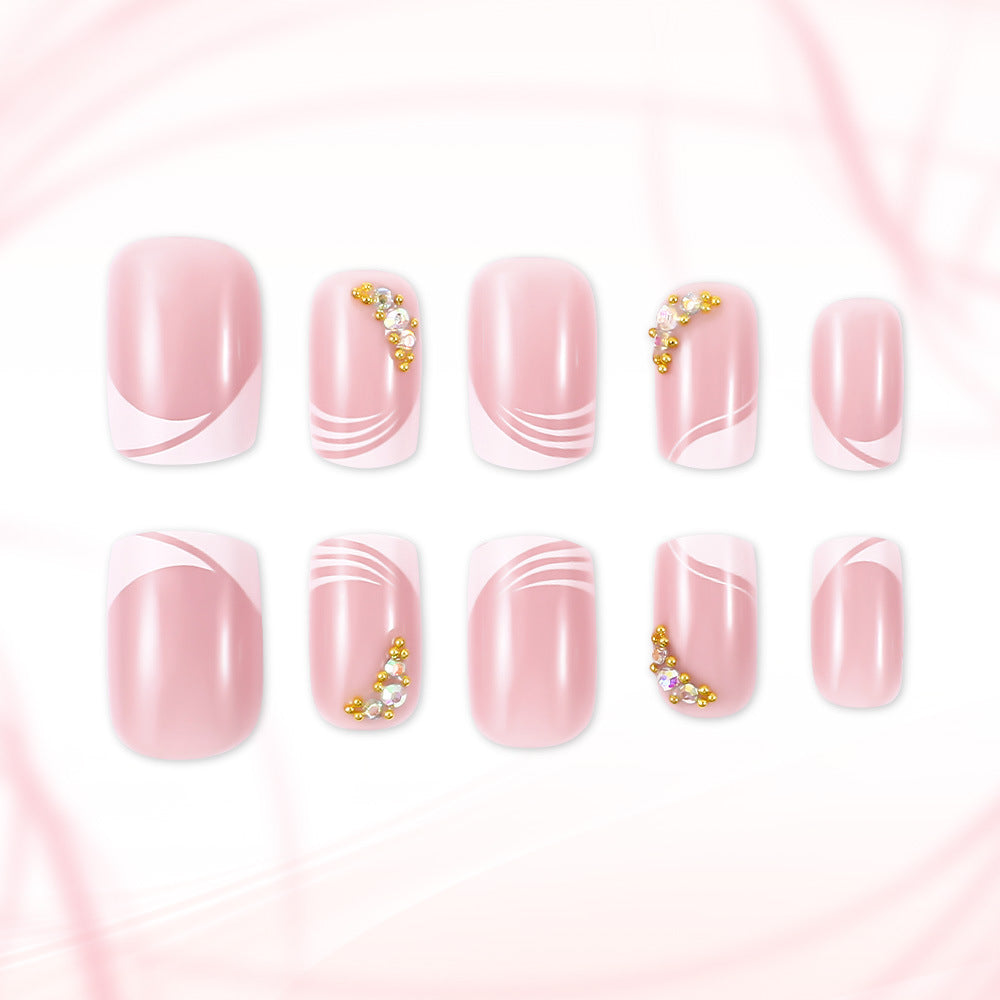 Glamorous Blossom Short Square Pink Press On Nail Set with Sparkling Accents