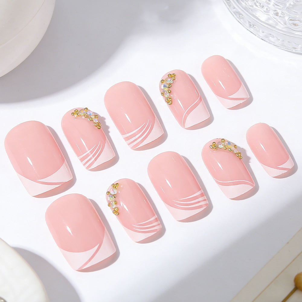 Elegant Serenity Short Square Pink Nail Set with Pearl Accents