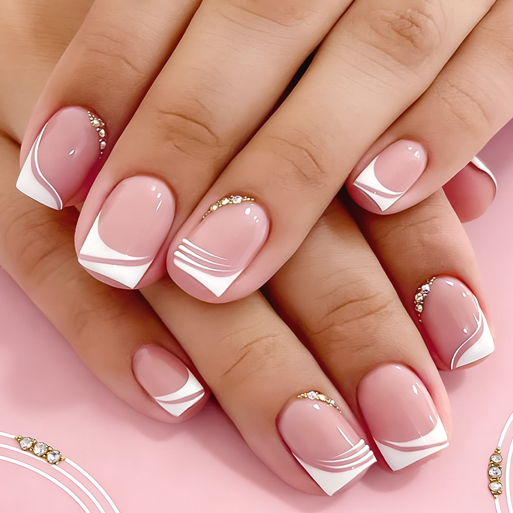 Elegant Bliss Short Square Pink with Glitter Accent Press on Nail Set