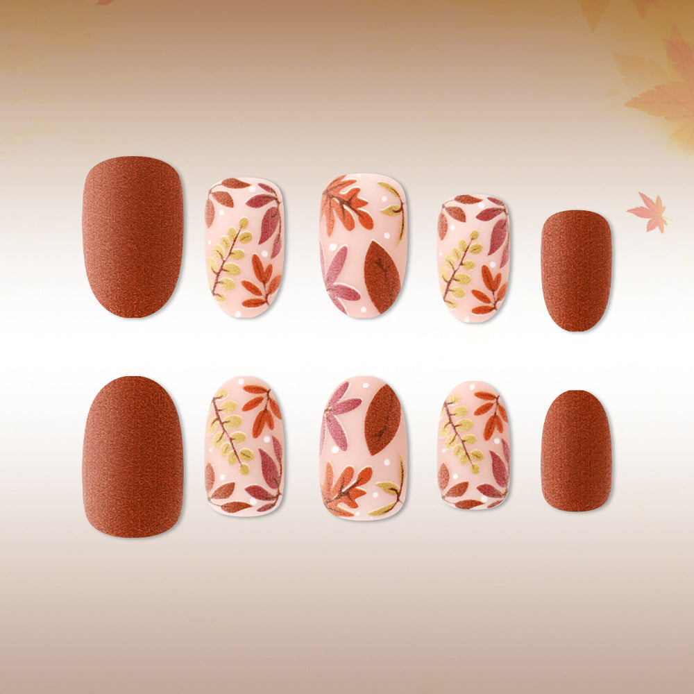 Autumn Bliss Medium Oval Terracotta with Matte Finish Press-On Nail Set