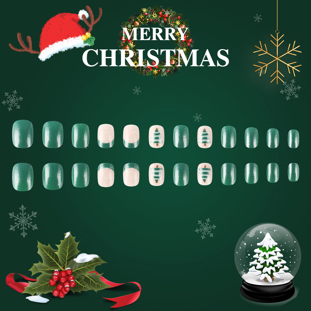 Nail art design set with Christmas-themed decorations on a green background