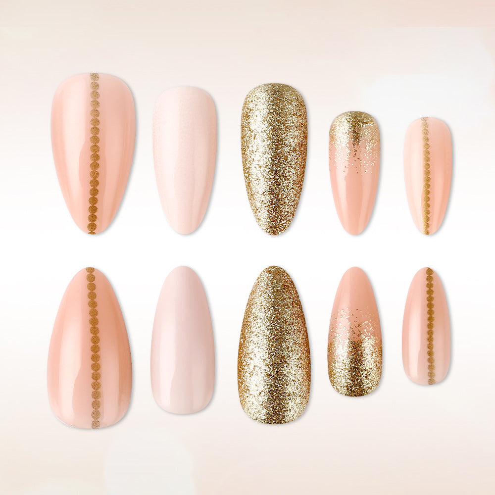 Glamorous Rose Gold Medium Almond with Shimmering Glitter Detail Press On Nail Set