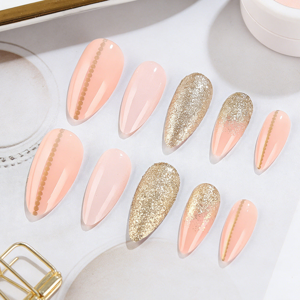 Glamorous Elegance Medium Almond Pink with Glitter Accent Press On Nail Set