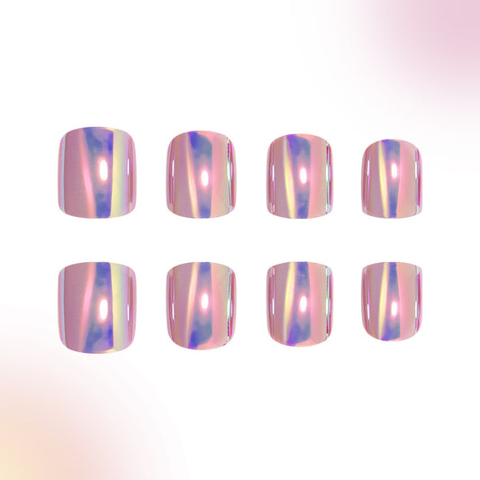 Celestial Dreams Press On Nail Set Short Square Iridescent Pink with Shimmering Glow