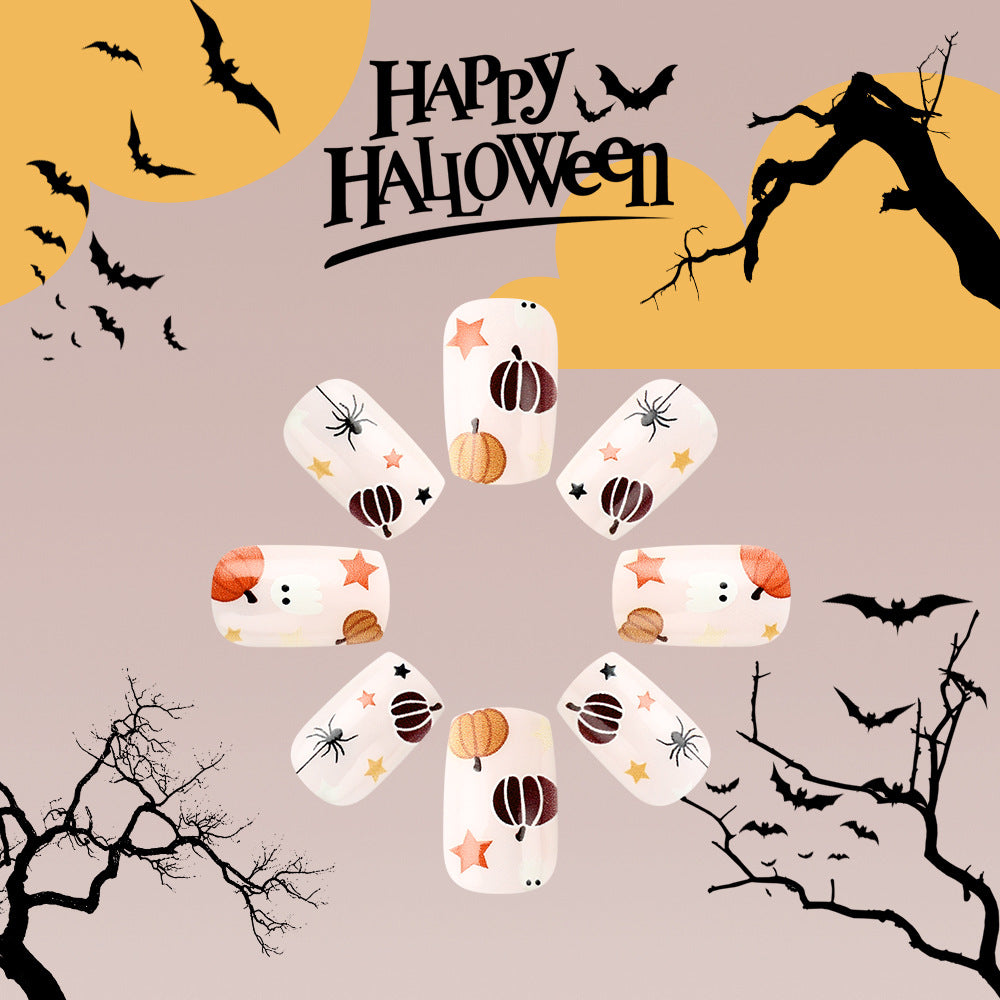 Spooky Season Medium Square Press On Nails in Soft Pink with Whimsical Halloween Patterns