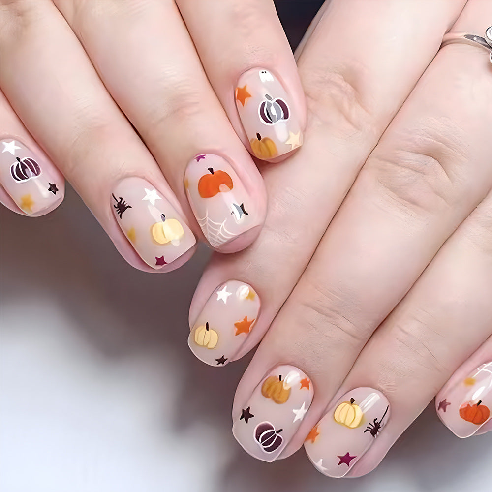 Autumn Whimsy Medium Square Orange and Yellow Pumpkin Design Press-on Nail Set