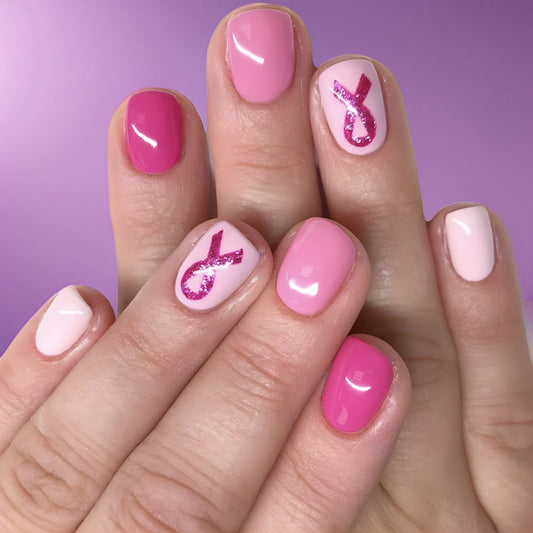 Radiant Harmony Press on Nail Set Short Squoval Pink with Glamorous Glitter Ribbons