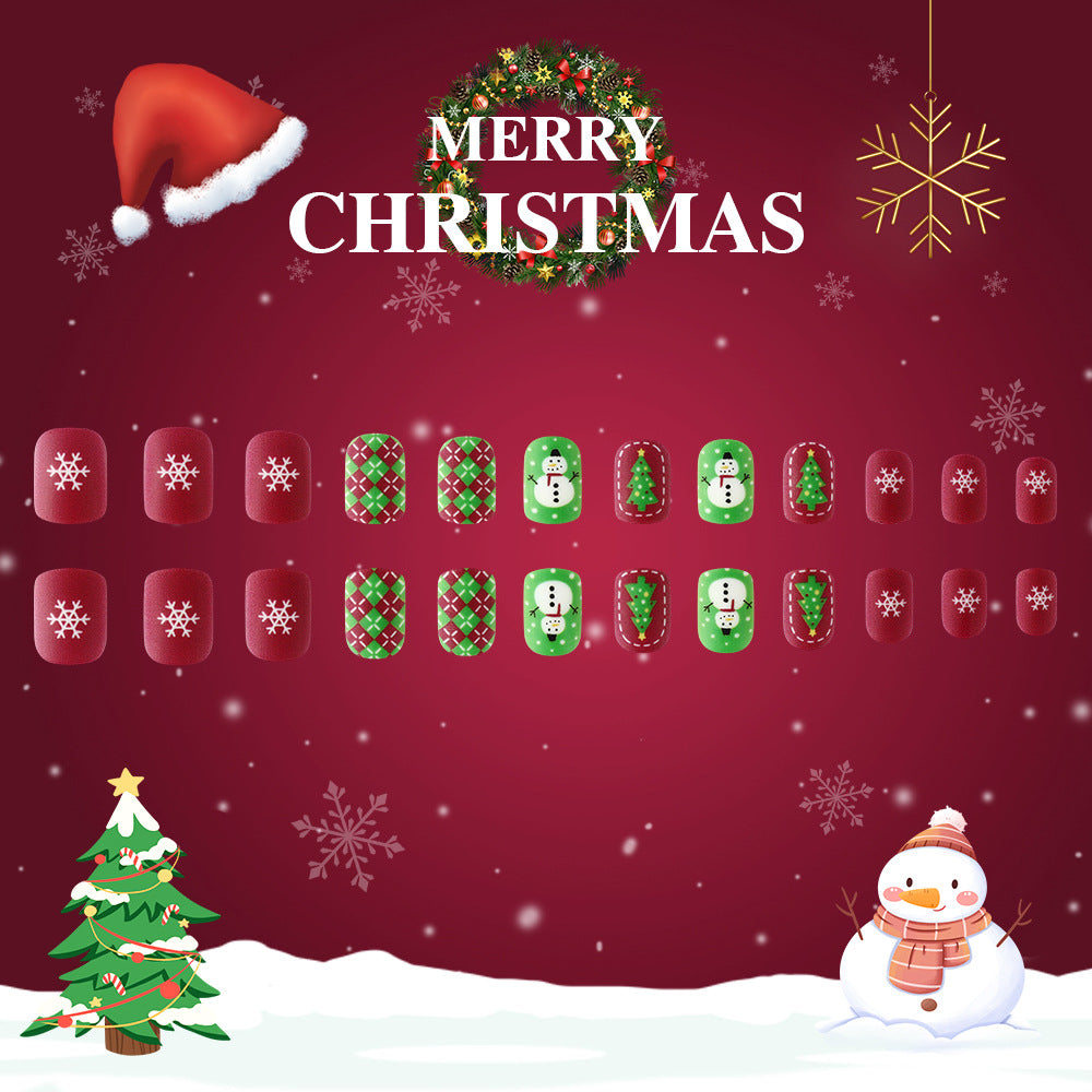 Festive Wonderland Red and Green Short Square Shaped Short Press On Nail Set with Winter Themed Designs